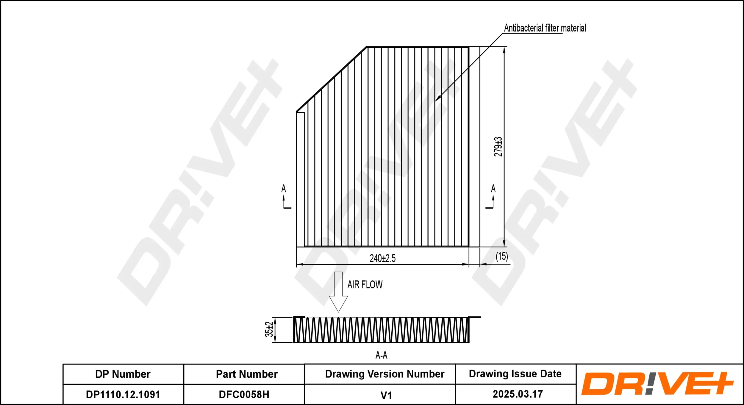 Filter, Innenraumluft Dr!ve+ DP1110.12.1091