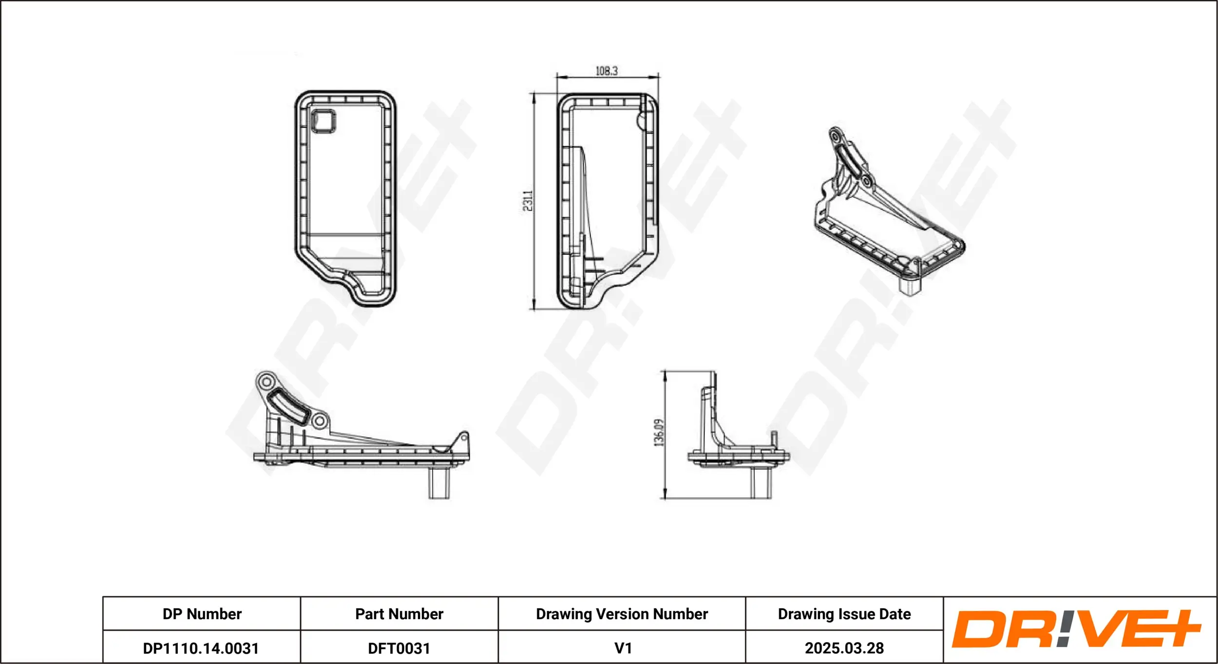 Hydraulikfilter, Automatikgetriebe Dr!ve+ DP1110.14.0031