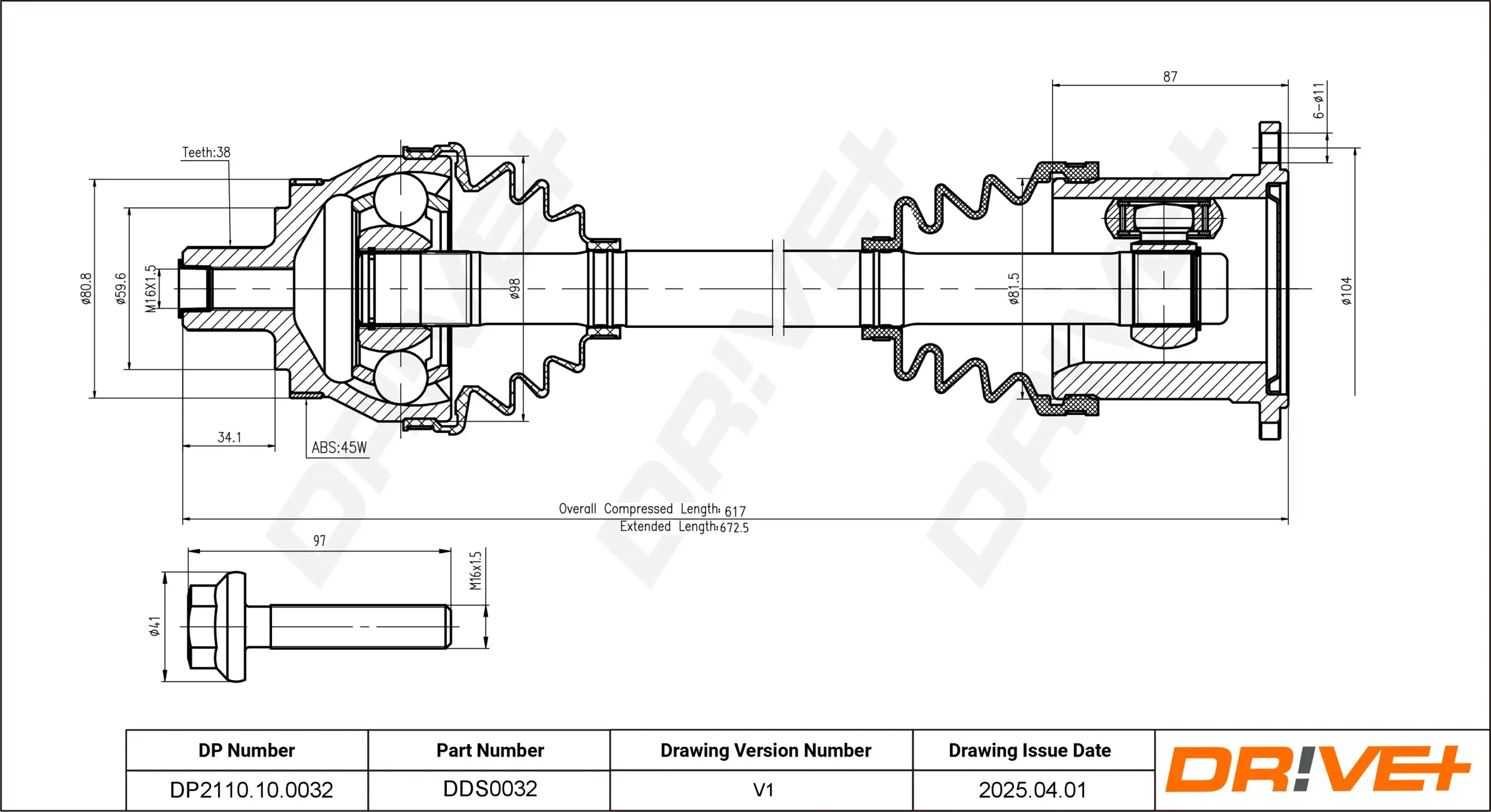 Antriebswelle Dr!ve+ DP2110.10.0032