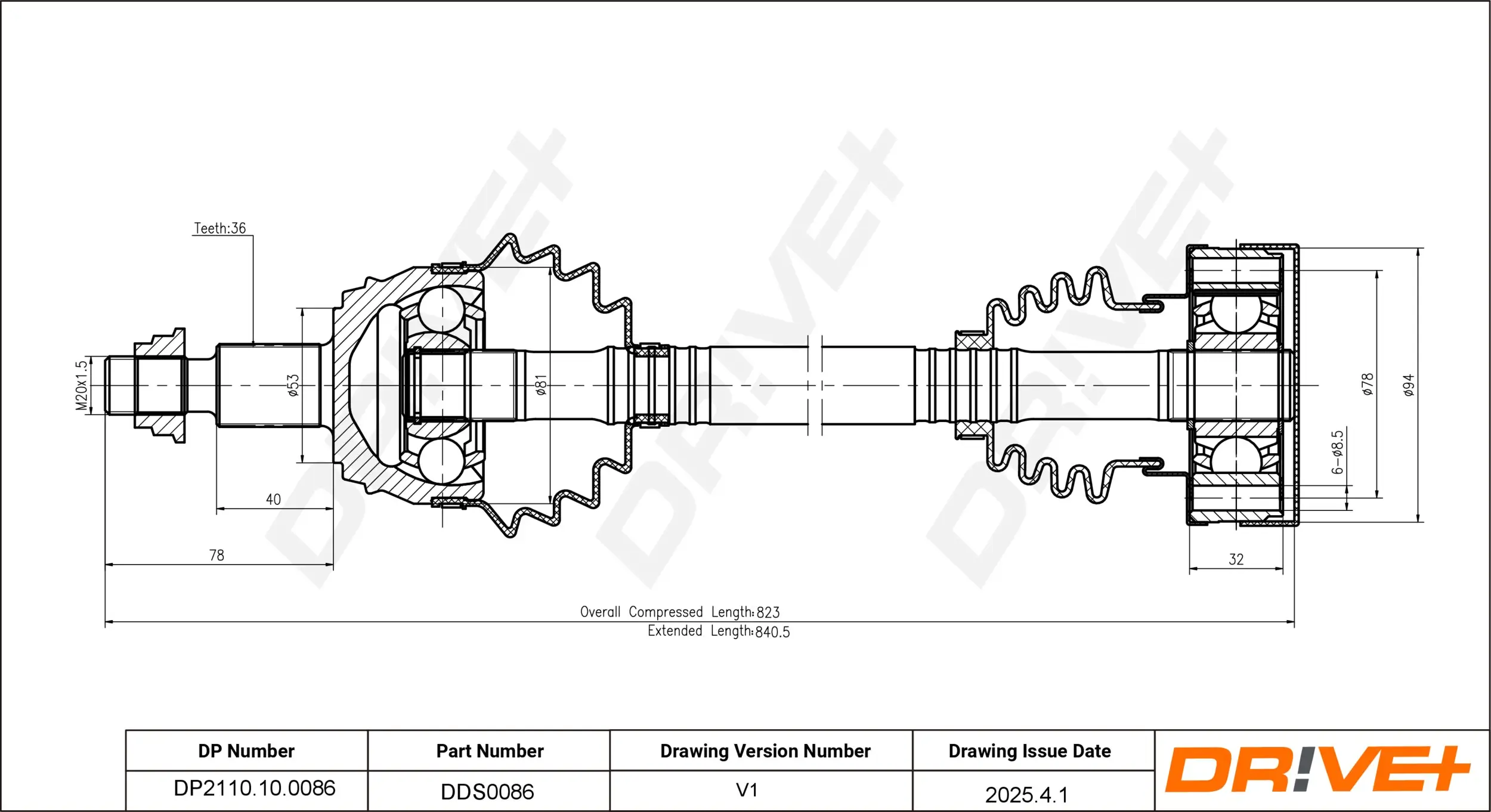 Antriebswelle Vorderachse rechts Dr!ve+ DP2110.10.0086