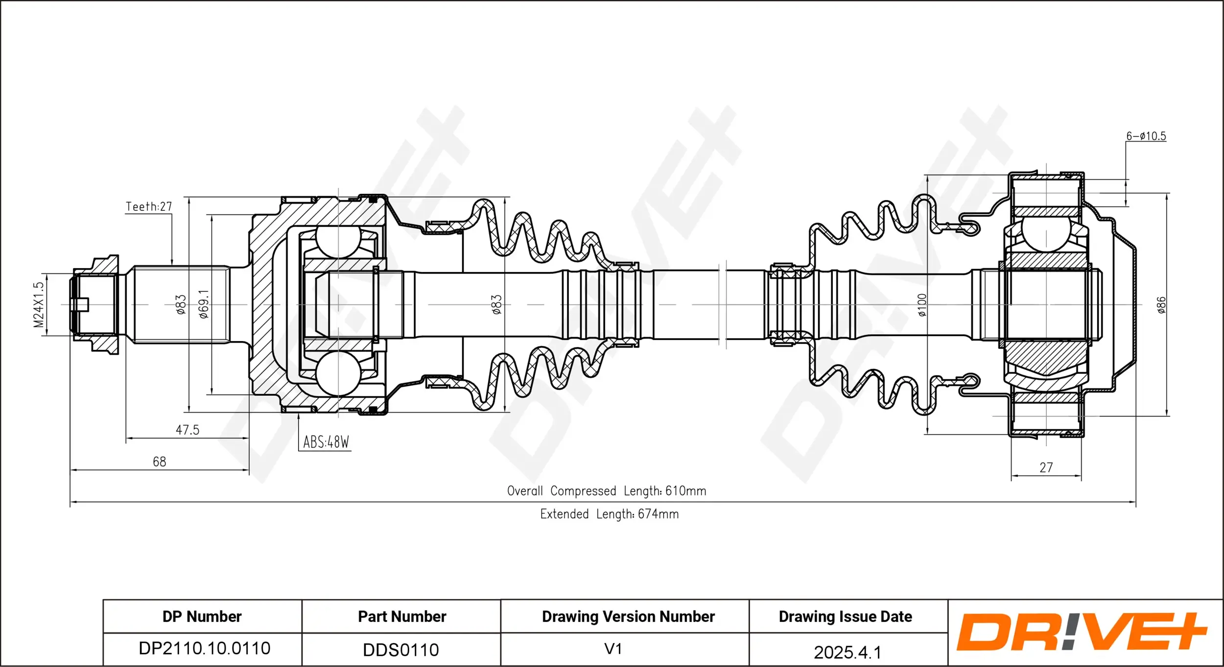 Antriebswelle Hinterachse links Dr!ve+ DP2110.10.0110