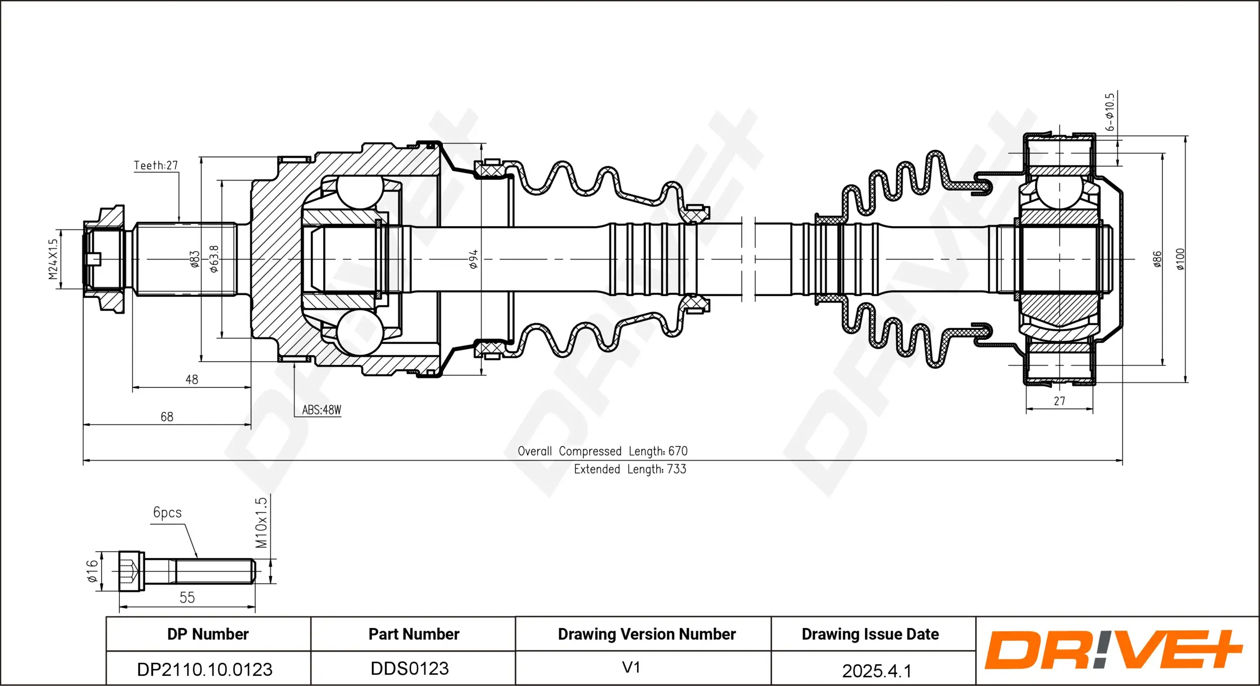 Antriebswelle Hinterachse rechts Dr!ve+ DP2110.10.0123