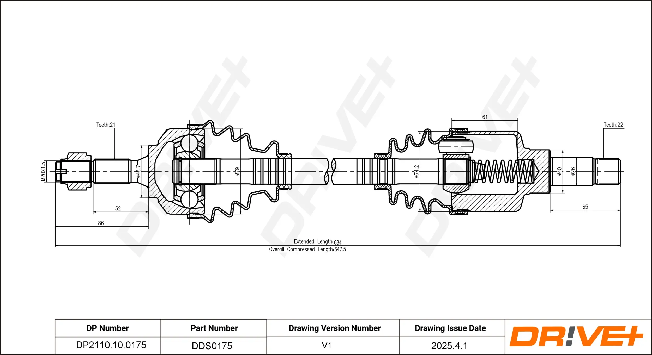 Antriebswelle Vorderachse links Dr!ve+ DP2110.10.0175