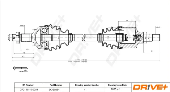 Antriebswelle Vorderachse links Dr!ve+ DP2110.10.0254 Bild Antriebswelle Vorderachse links Dr!ve+ DP2110.10.0254