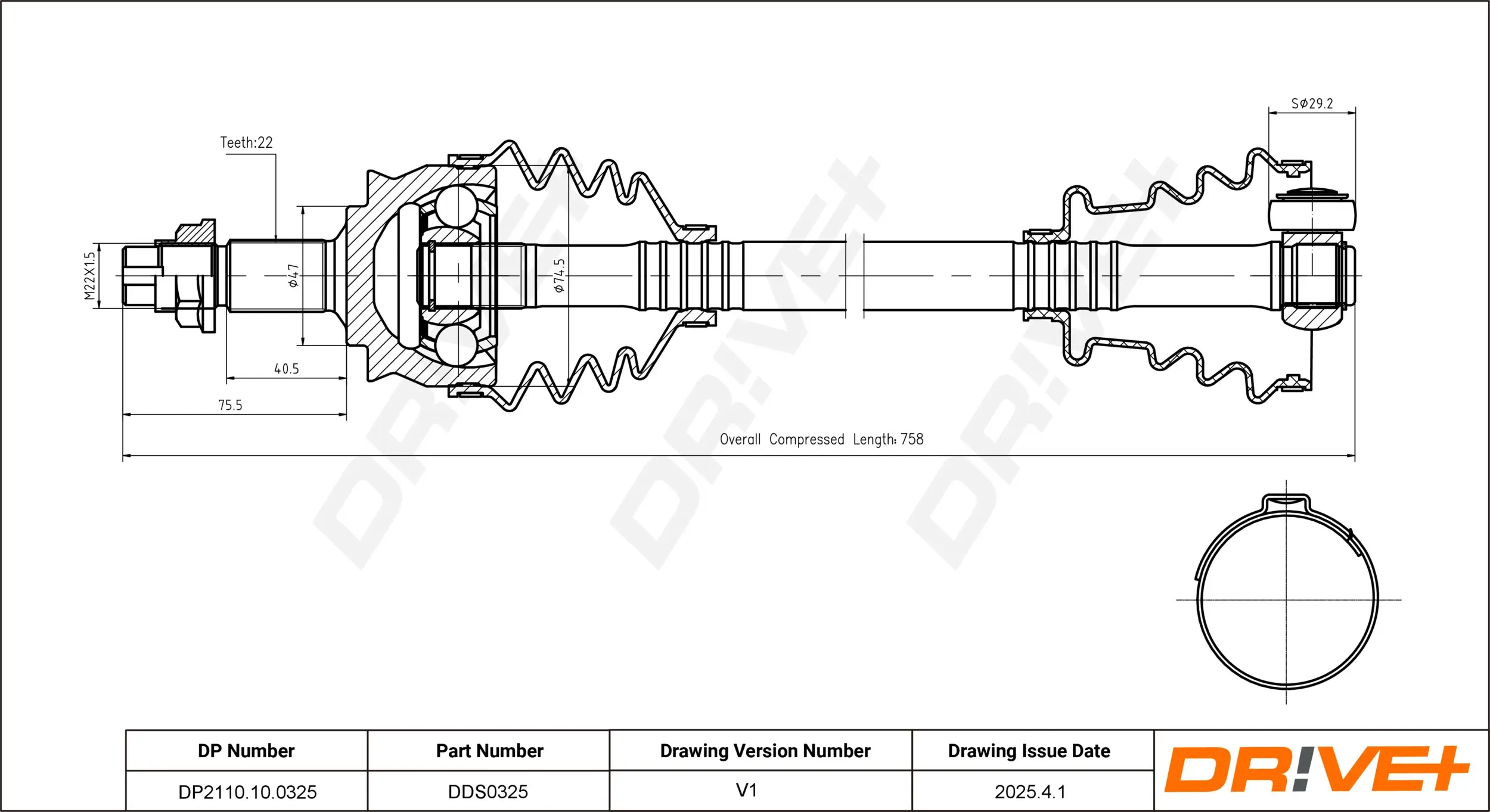 Antriebswelle Vorderachse rechts Dr!ve+ DP2110.10.0325