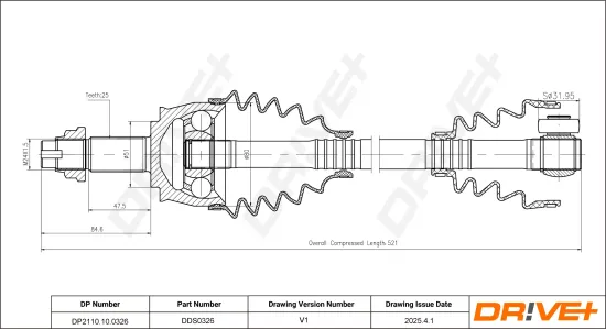 Antriebswelle Vorderachse links Dr!ve+ DP2110.10.0326 Bild Antriebswelle Vorderachse links Dr!ve+ DP2110.10.0326