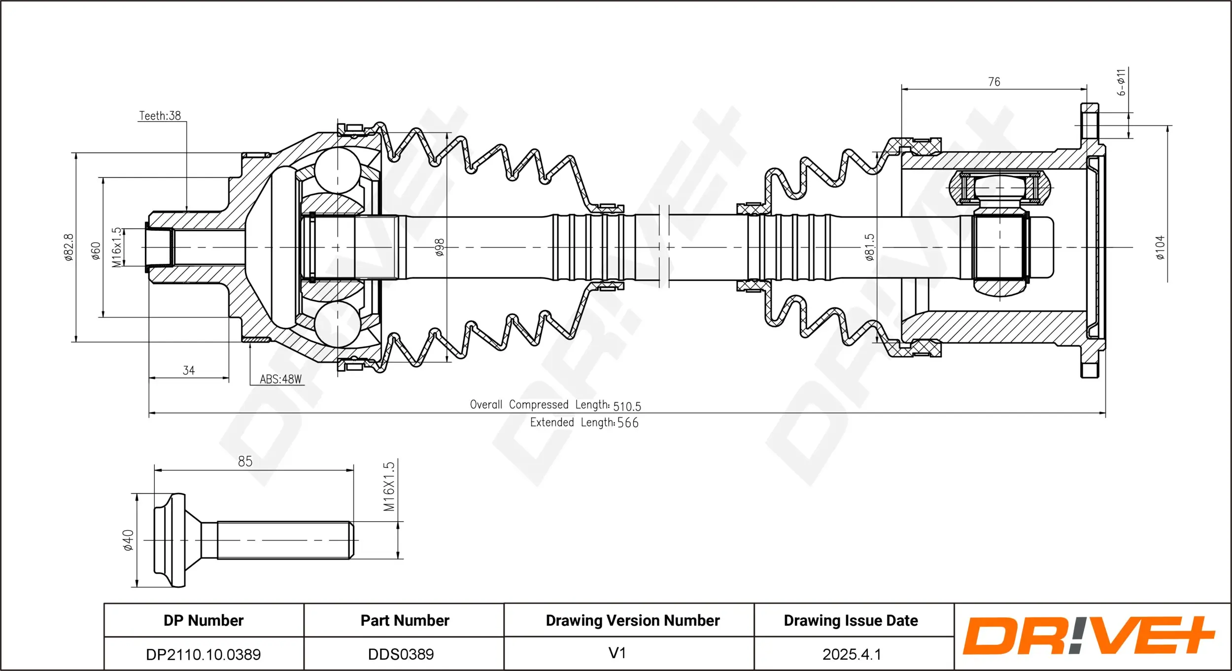 Antriebswelle Dr!ve+ DP2110.10.0389