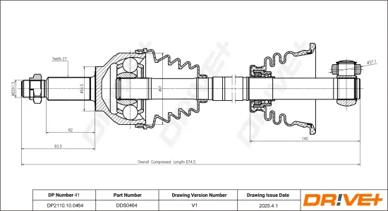 Antriebswelle Vorderachse links Dr!ve+ DP2110.10.0464 Bild Antriebswelle Vorderachse links Dr!ve+ DP2110.10.0464