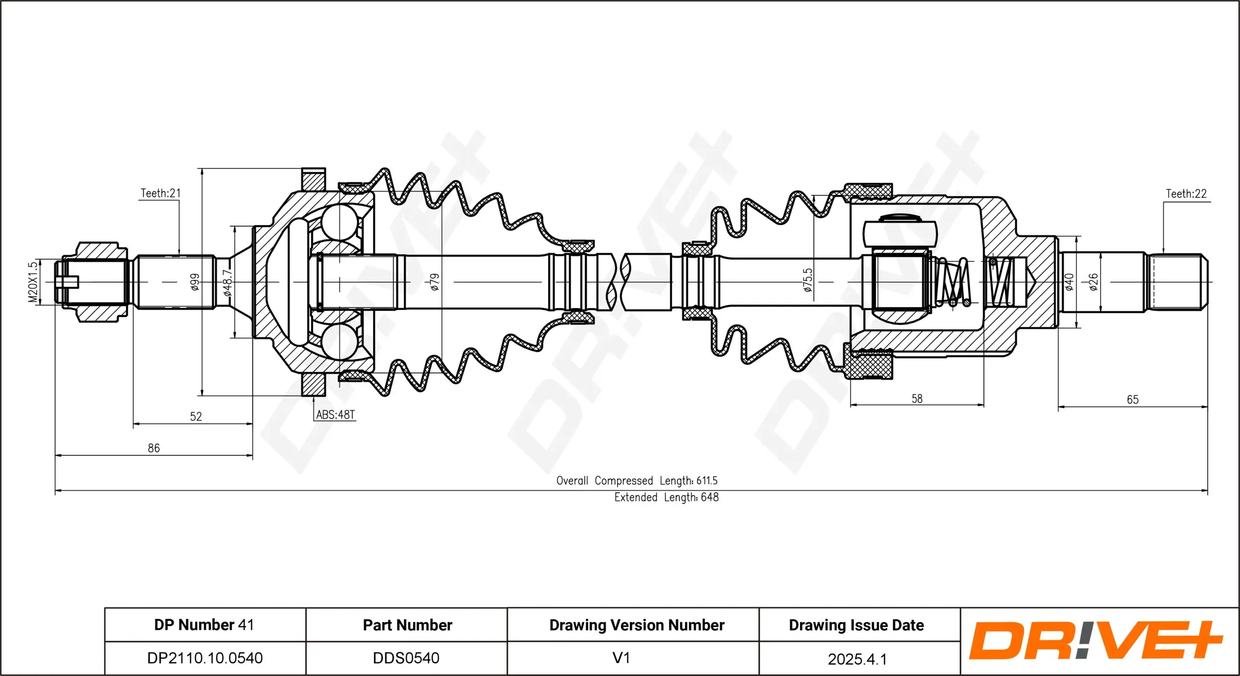Antriebswelle Vorderachse links Dr!ve+ DP2110.10.0540