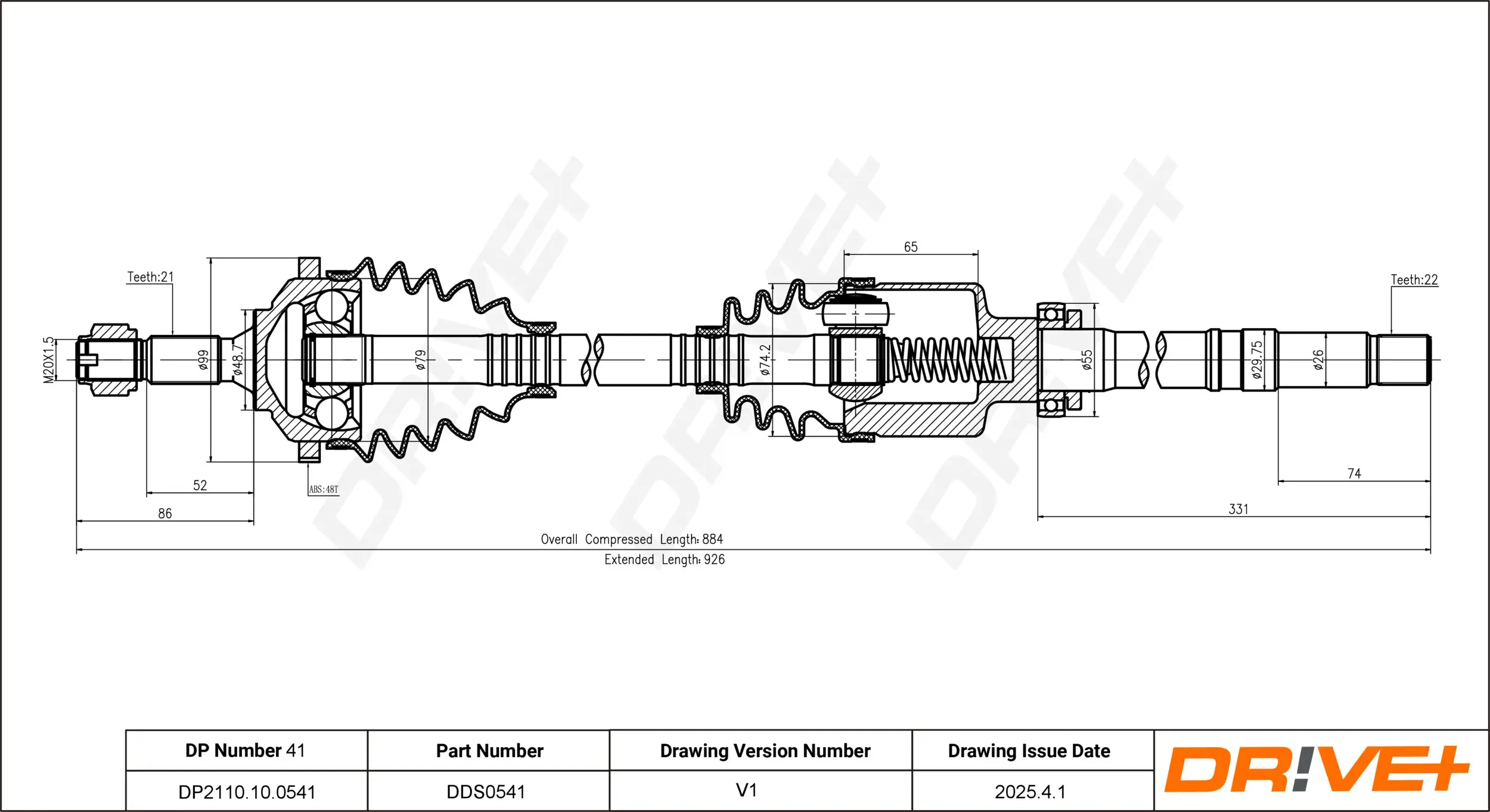 Antriebswelle Vorderachse rechts Dr!ve+ DP2110.10.0541