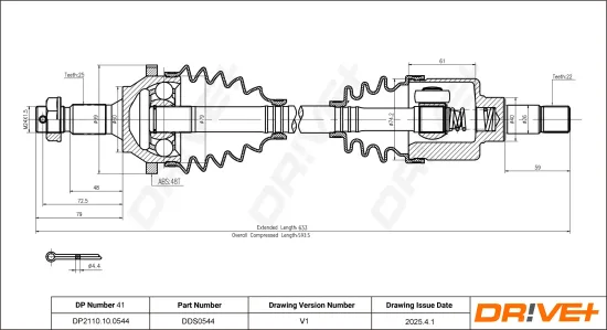 Antriebswelle Vorderachse links Dr!ve+ DP2110.10.0544 Bild Antriebswelle Vorderachse links Dr!ve+ DP2110.10.0544