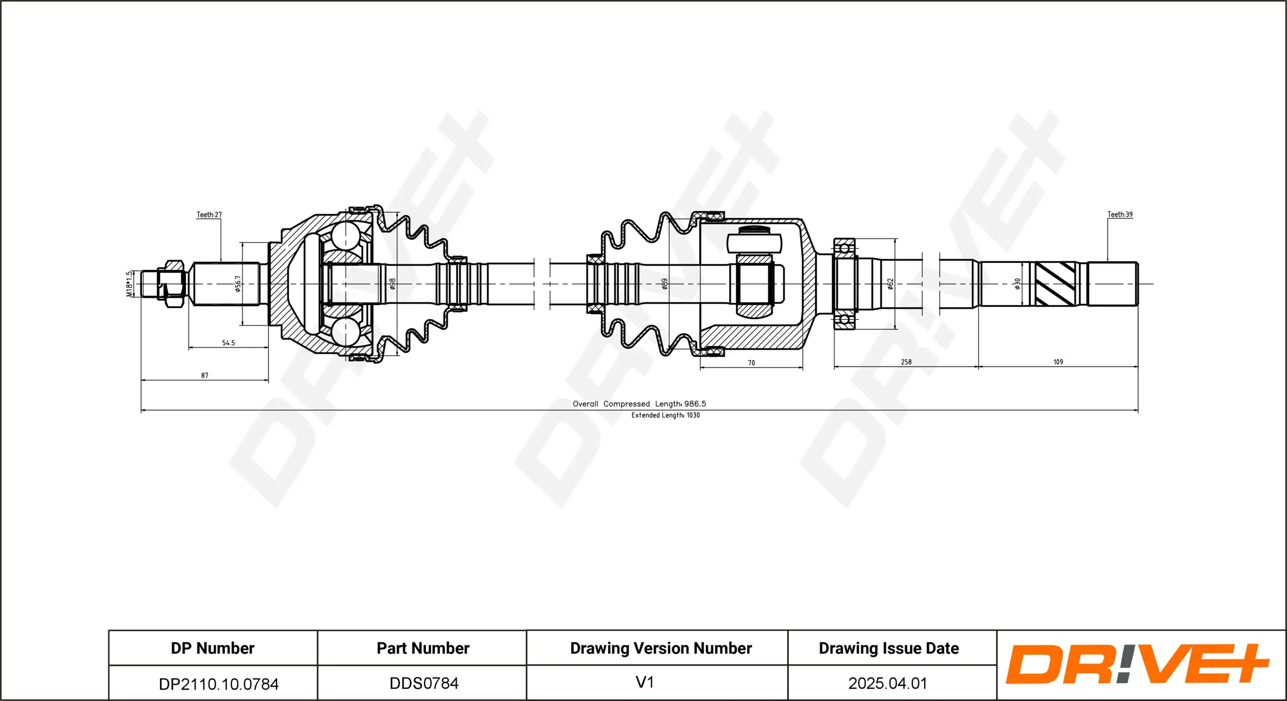 Antriebswelle Vorderachse rechts Dr!ve+ DP2110.10.0784