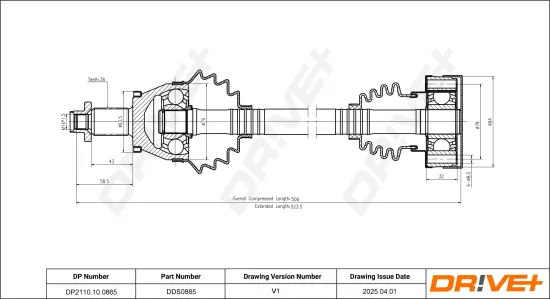 Antriebswelle Vorderachse links Dr!ve+ DP2110.10.0885 Bild Antriebswelle Vorderachse links Dr!ve+ DP2110.10.0885