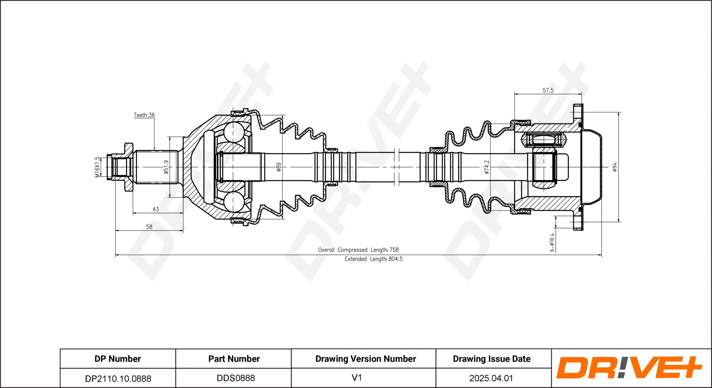 Antriebswelle Dr!ve+ DP2110.10.0888