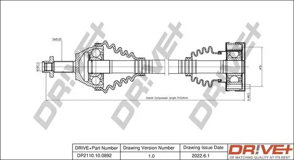 Antriebswelle Vorderachse rechts Dr!ve+ DP2110.10.0892