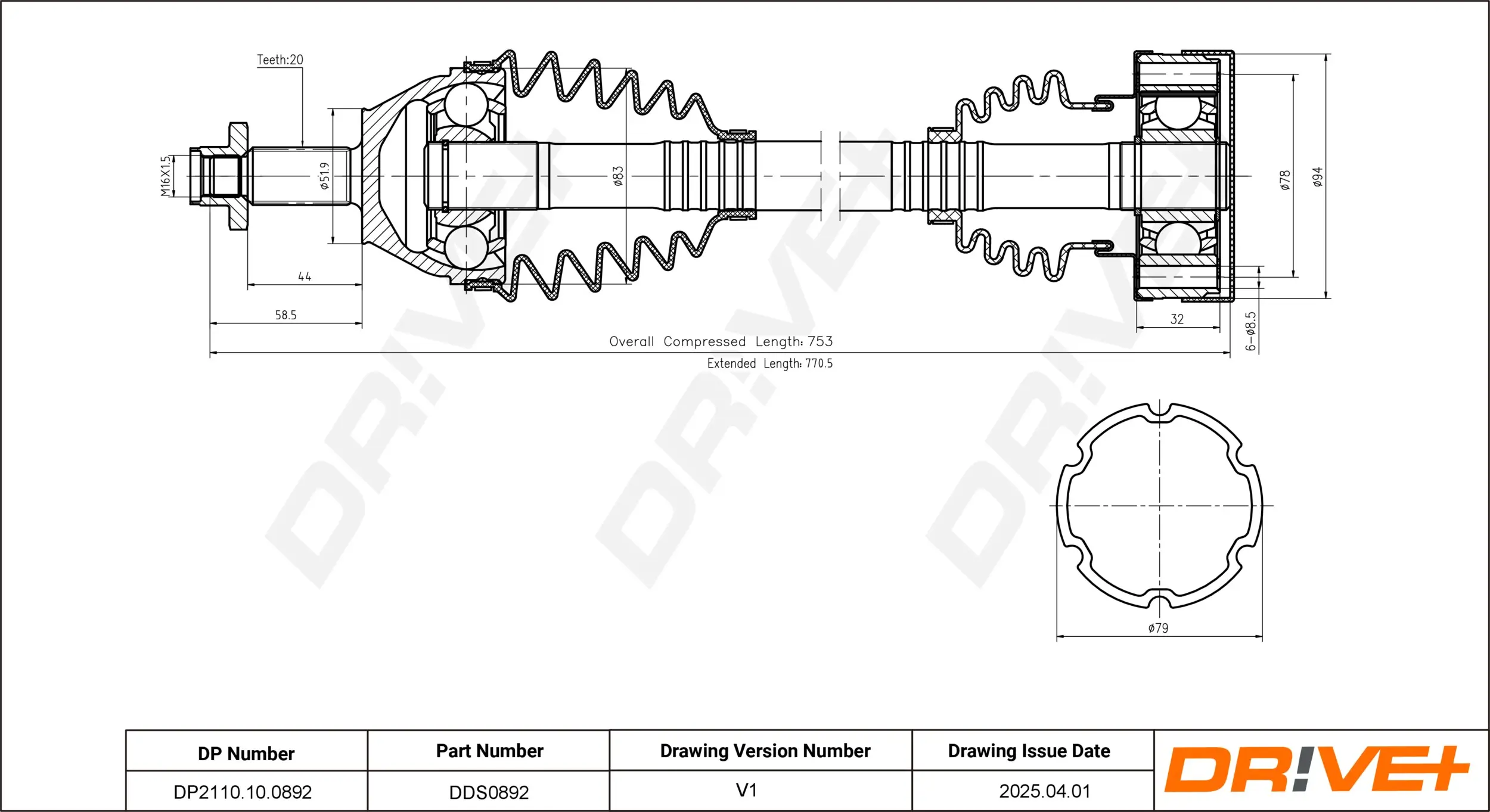 Antriebswelle Vorderachse rechts Dr!ve+ DP2110.10.0892
