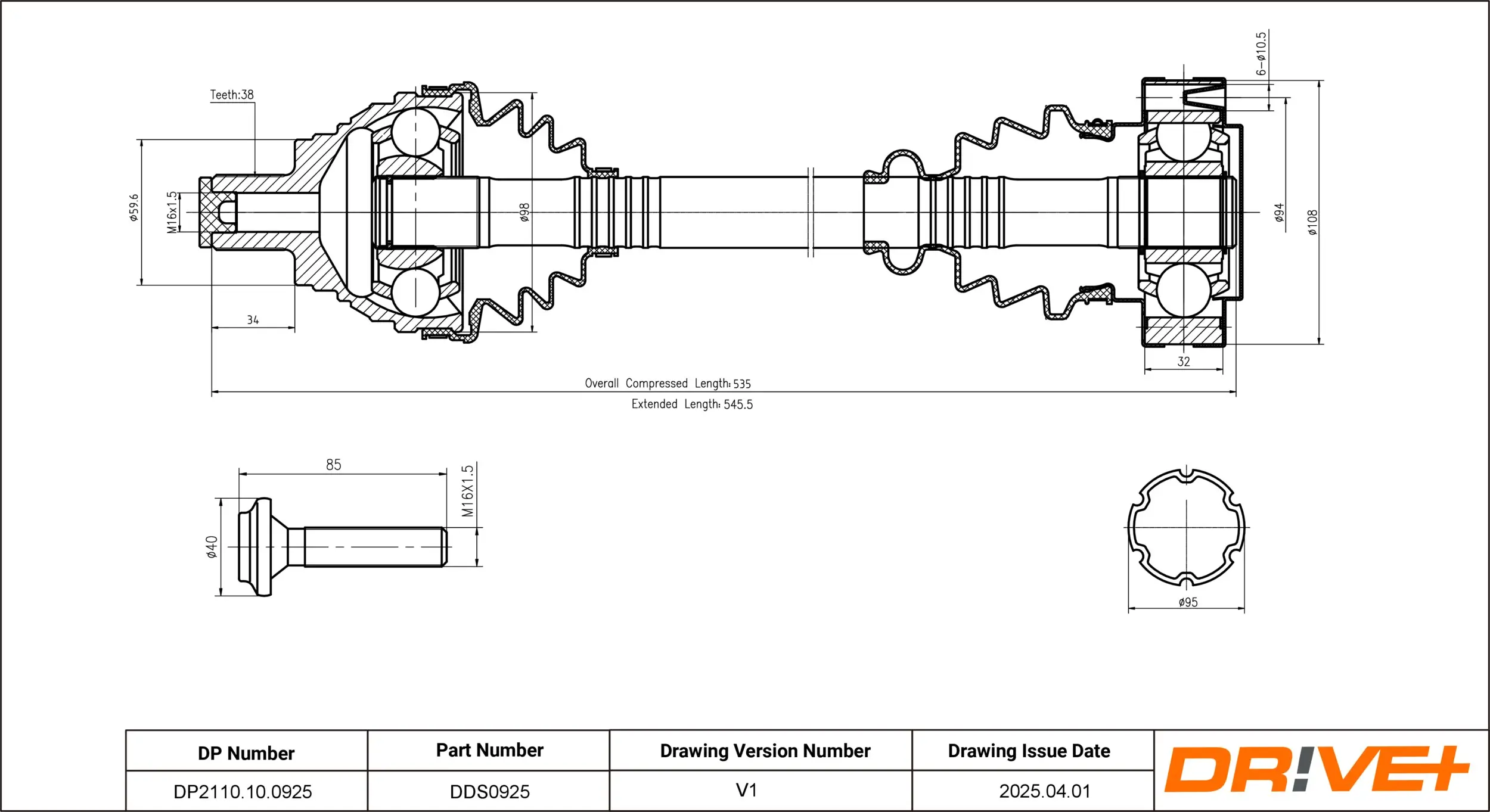 Antriebswelle Vorderachse links Vorderachse rechts Dr!ve+ DP2110.10.0925
