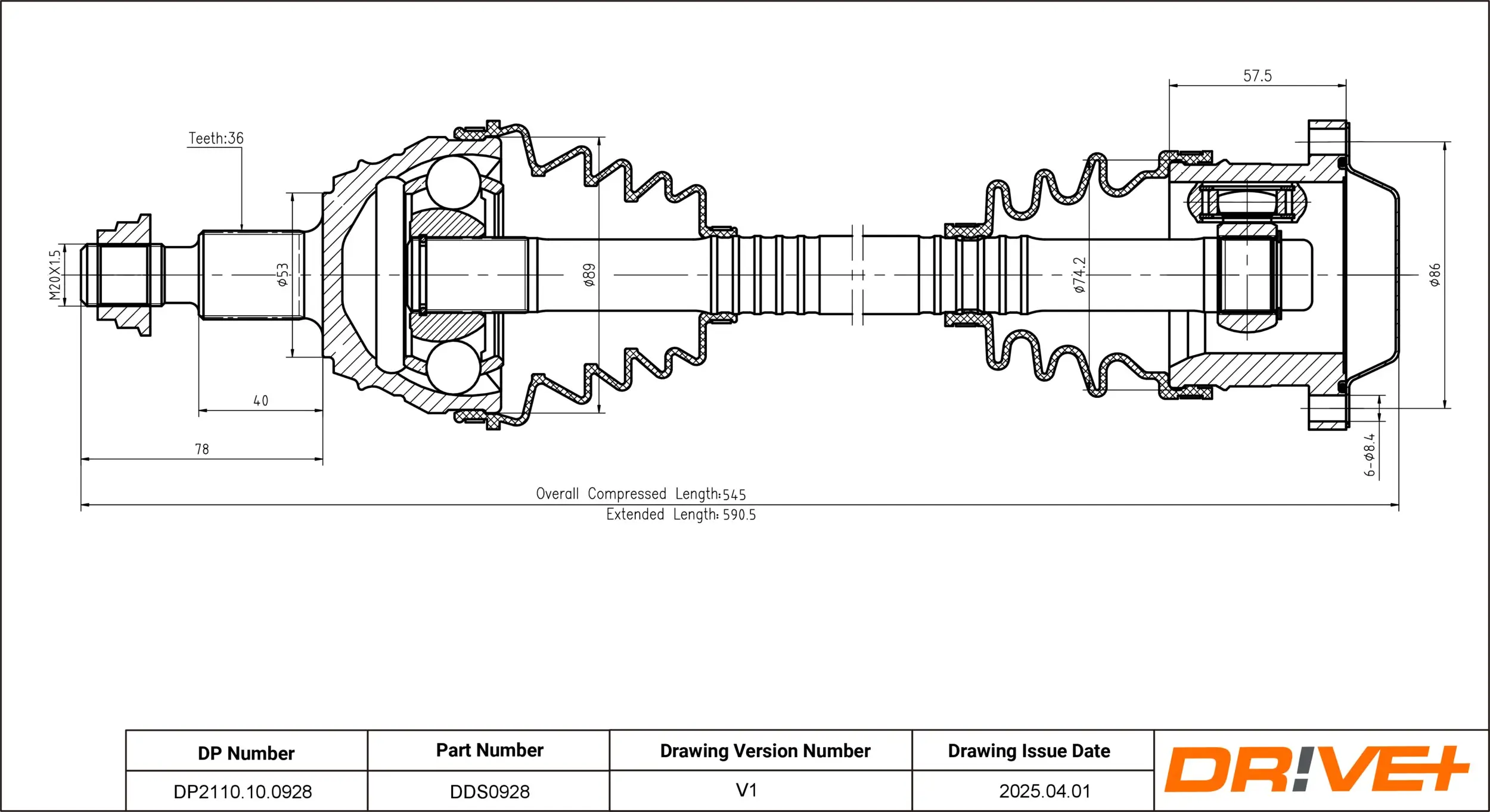 Antriebswelle Vorderachse links Dr!ve+ DP2110.10.0928