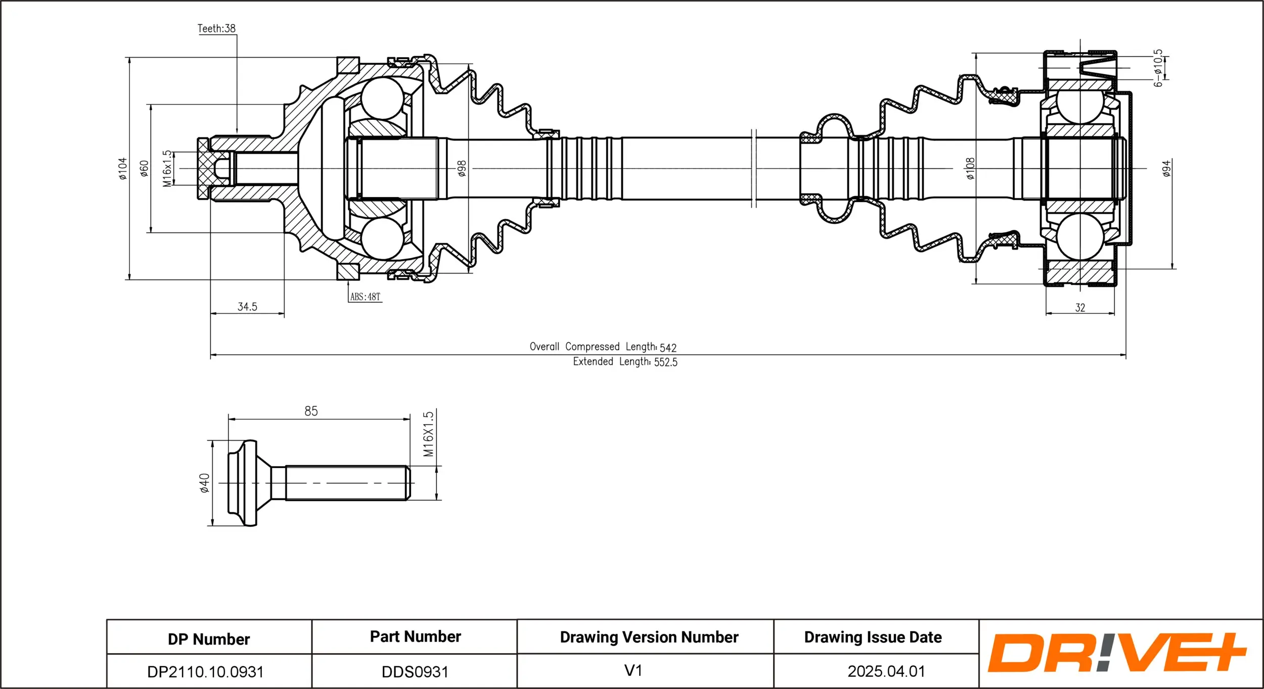 Antriebswelle Dr!ve+ DP2110.10.0931