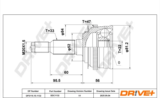 Gelenksatz, Antriebswelle Vorderachse links Vorderachse rechts radseitig DR!VE+ DP2110.10.1132 Bild Gelenksatz, Antriebswelle Vorderachse links Vorderachse rechts radseitig DR!VE+ DP2110.10.1132