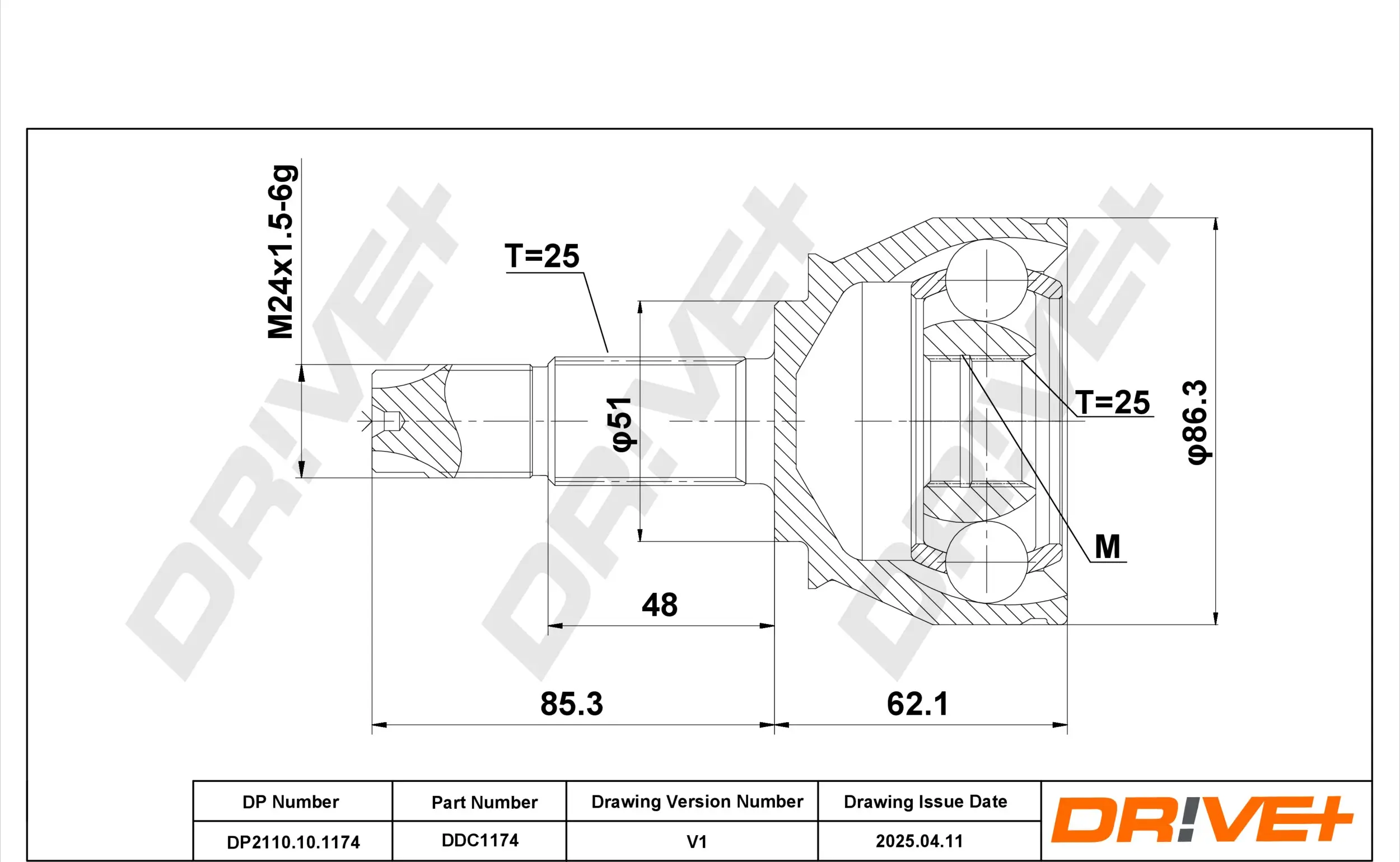 Gelenksatz, Antriebswelle Vorderachse links Vorderachse rechts radseitig DR!VE+ DP2110.10.1174