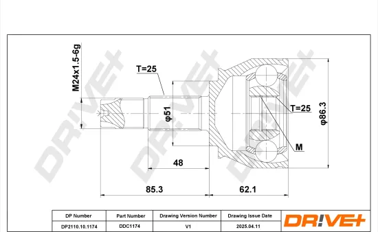 Gelenksatz, Antriebswelle Vorderachse links Vorderachse rechts radseitig DR!VE+ DP2110.10.1174 Bild Gelenksatz, Antriebswelle Vorderachse links Vorderachse rechts radseitig DR!VE+ DP2110.10.1174