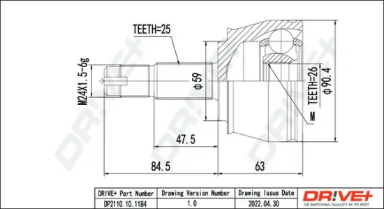 Gelenksatz, Antriebswelle Vorderachse links Vorderachse rechts radseitig Dr!ve+ DP2110.10.1184 Bild Gelenksatz, Antriebswelle Vorderachse links Vorderachse rechts radseitig Dr!ve+ DP2110.10.1184
