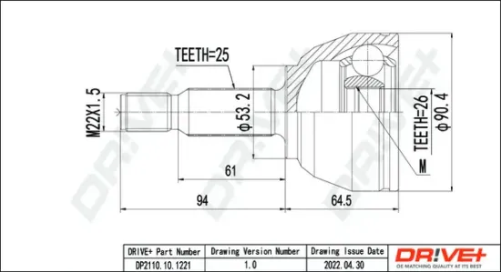 Gelenksatz, Antriebswelle Vorderachse links Vorderachse rechts radseitig Dr!ve+ DP2110.10.1221 Bild Gelenksatz, Antriebswelle Vorderachse links Vorderachse rechts radseitig Dr!ve+ DP2110.10.1221