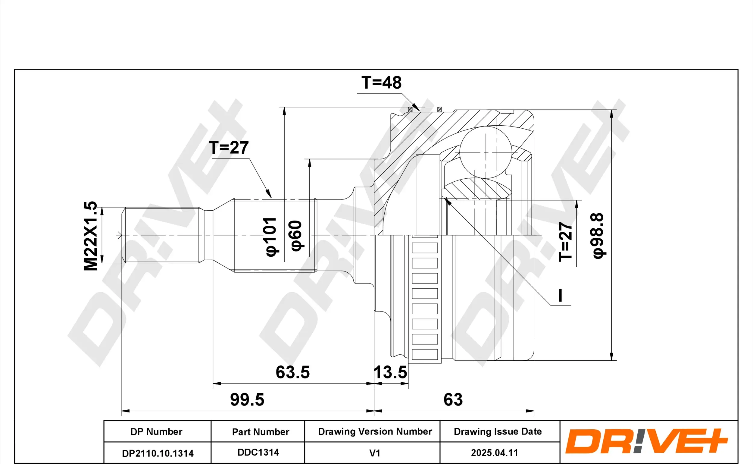 Gelenksatz, Antriebswelle Vorderachse links Vorderachse rechts radseitig DR!VE+ DP2110.10.1314