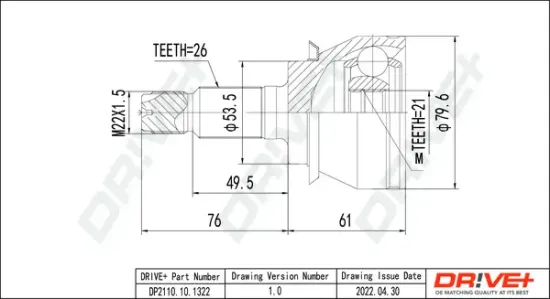 Gelenksatz, Antriebswelle Dr!ve+ DP2110.10.1322 Bild Gelenksatz, Antriebswelle Dr!ve+ DP2110.10.1322