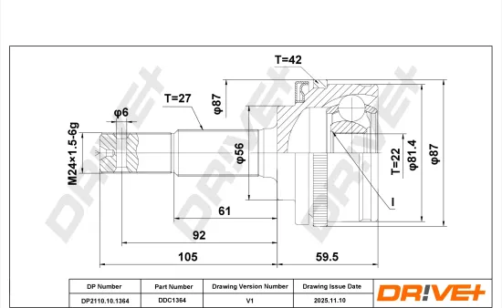 Gelenksatz, Antriebswelle Vorderachse radseitig DR!VE+ DP2110.10.1364 Bild Gelenksatz, Antriebswelle Vorderachse radseitig DR!VE+ DP2110.10.1364