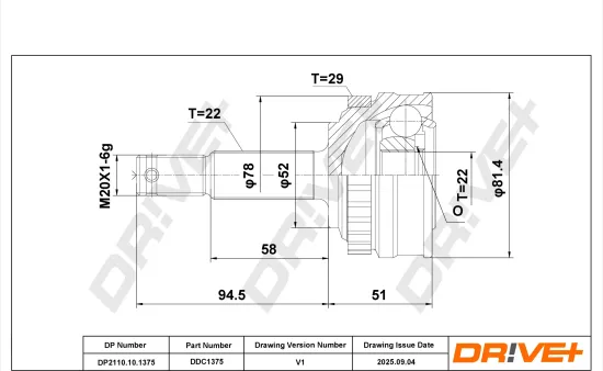Gelenksatz, Antriebswelle Vorderachse links Vorderachse rechts radseitig DR!VE+ DP2110.10.1375 Bild Gelenksatz, Antriebswelle Vorderachse links Vorderachse rechts radseitig DR!VE+ DP2110.10.1375