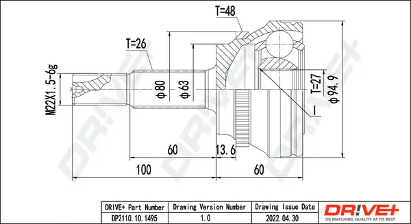 Gelenksatz, Antriebswelle Vorderachse links Vorderachse rechts radseitig Dr!ve+ DP2110.10.1495