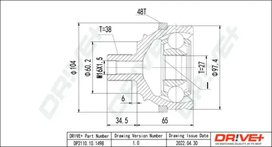 Gelenksatz, Antriebswelle Dr!ve+ DP2110.10.1498 Bild Gelenksatz, Antriebswelle Dr!ve+ DP2110.10.1498