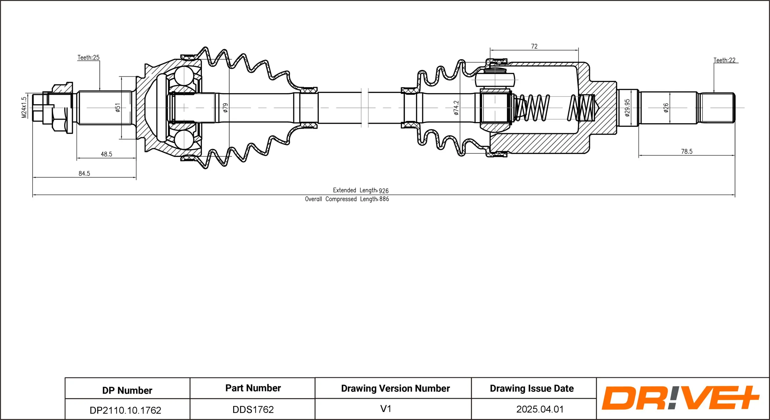 Antriebswelle Vorderachse rechts Dr!ve+ DP2110.10.1762