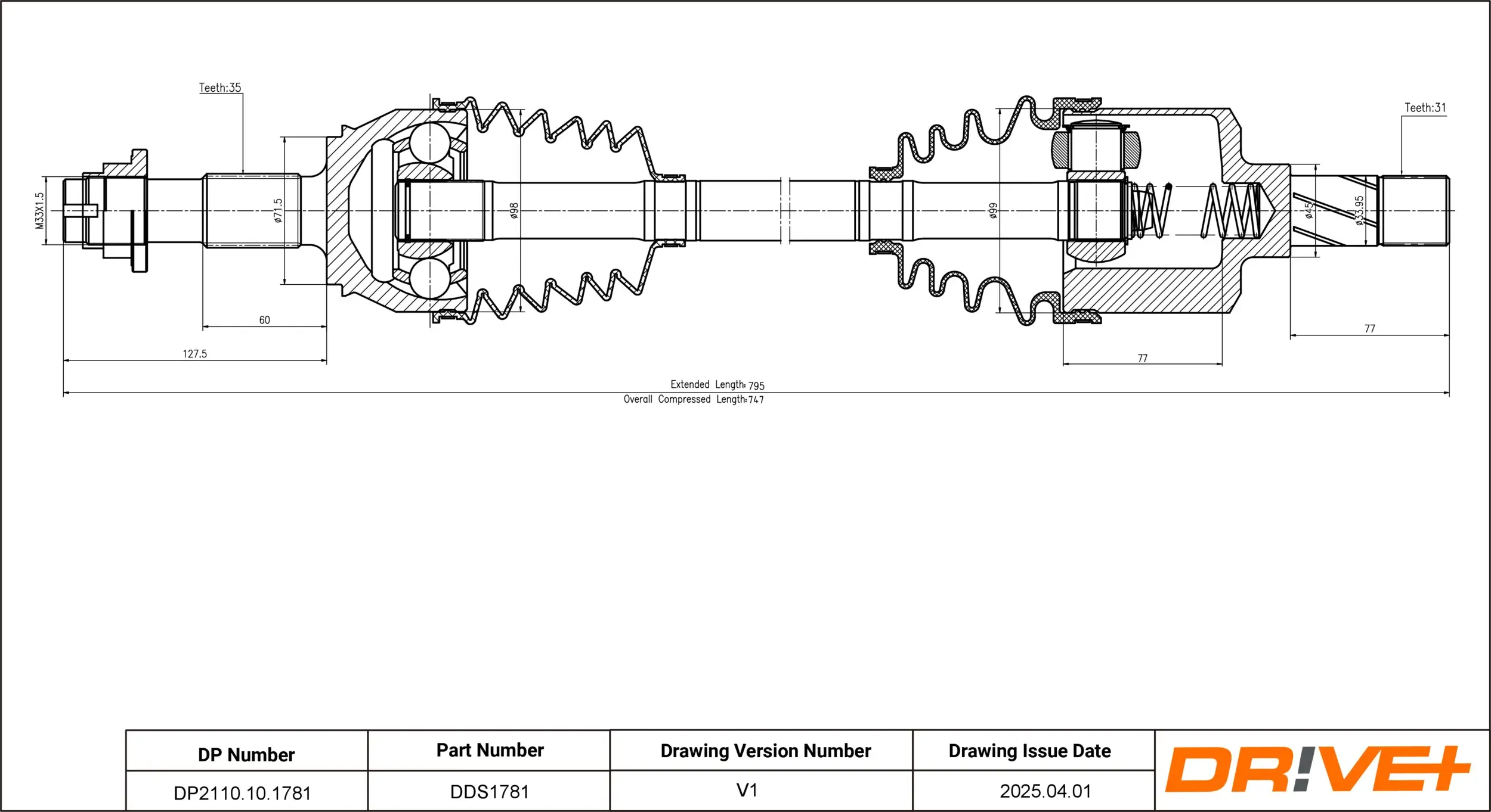 Antriebswelle Vorderachse links Dr!ve+ DP2110.10.1781