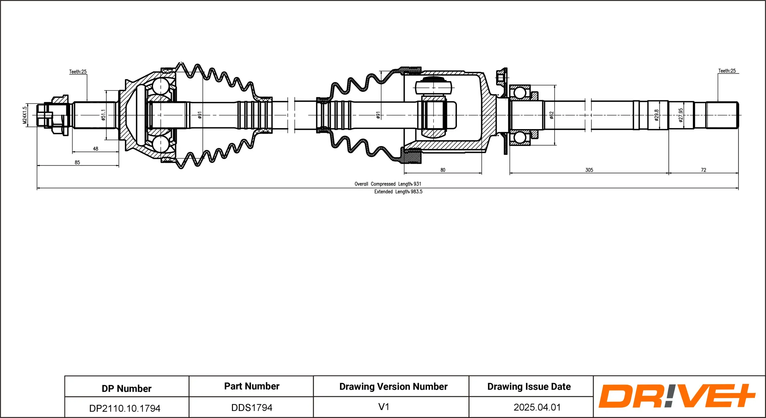 Antriebswelle Vorderachse rechts Dr!ve+ DP2110.10.1794