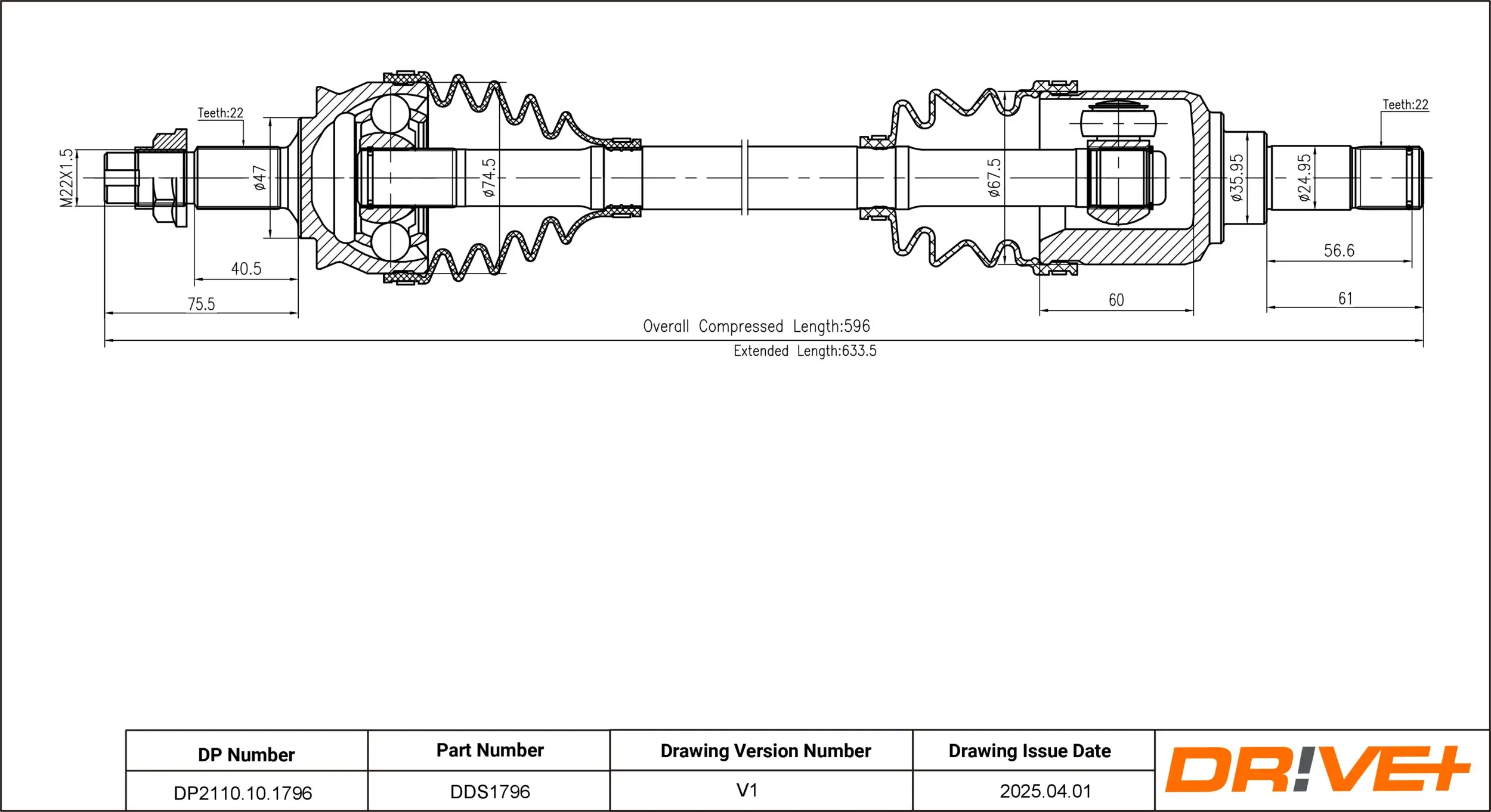 Antriebswelle Vorderachse links Dr!ve+ DP2110.10.1796