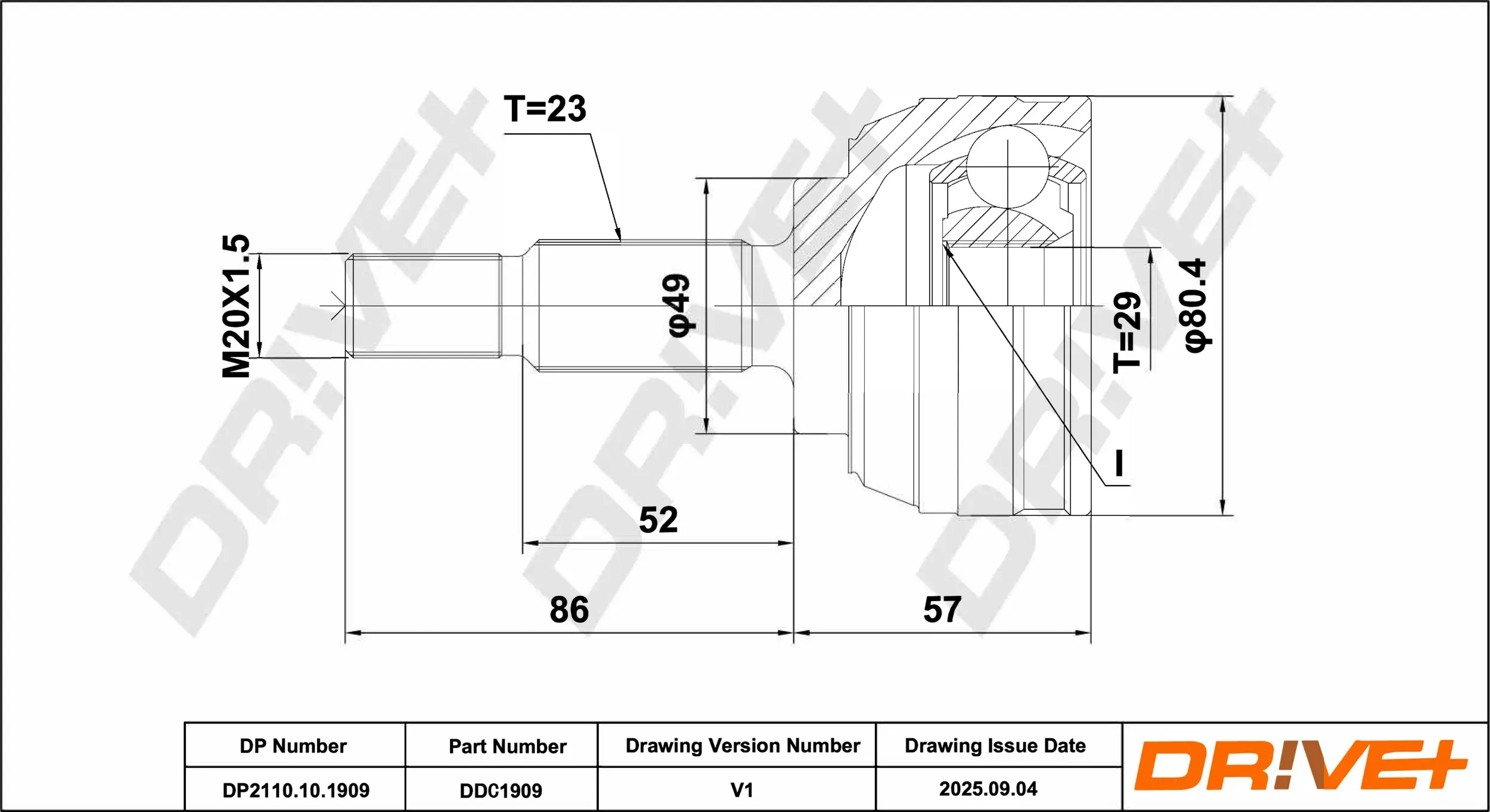 Gelenksatz, Antriebswelle Vorderachse radseitig DR!VE+ DP2110.10.1909