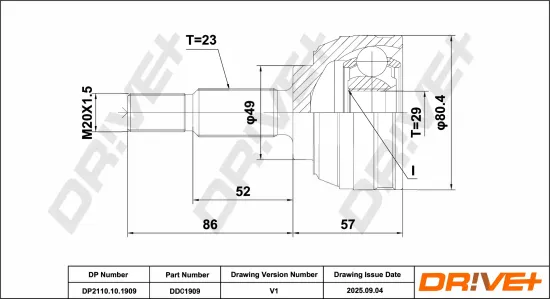 Gelenksatz, Antriebswelle Vorderachse radseitig DR!VE+ DP2110.10.1909 Bild Gelenksatz, Antriebswelle Vorderachse radseitig DR!VE+ DP2110.10.1909