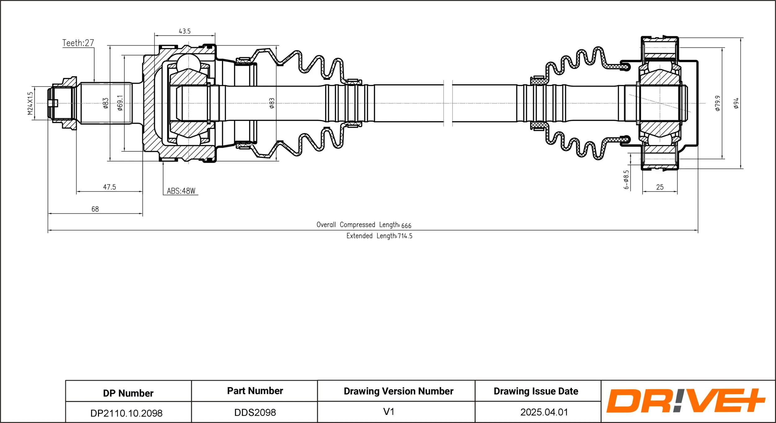 Antriebswelle Hinterachse rechts Dr!ve+ DP2110.10.2098