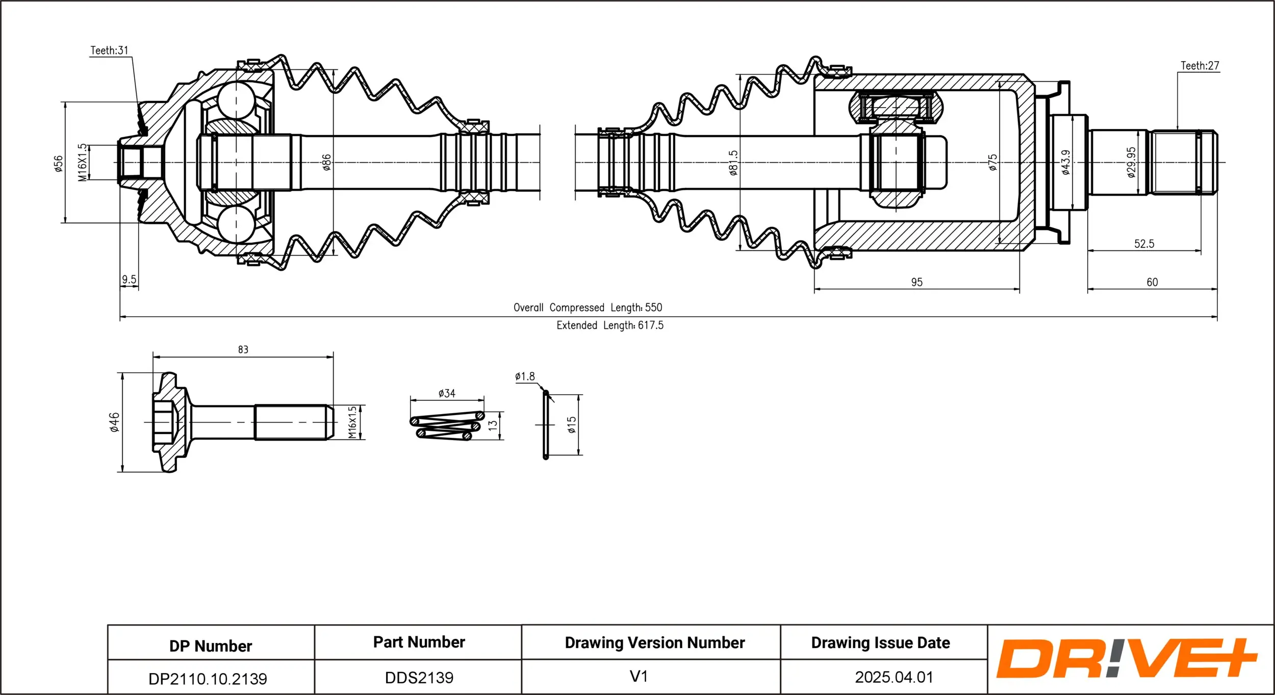 Antriebswelle Vorderachse links Dr!ve+ DP2110.10.2139