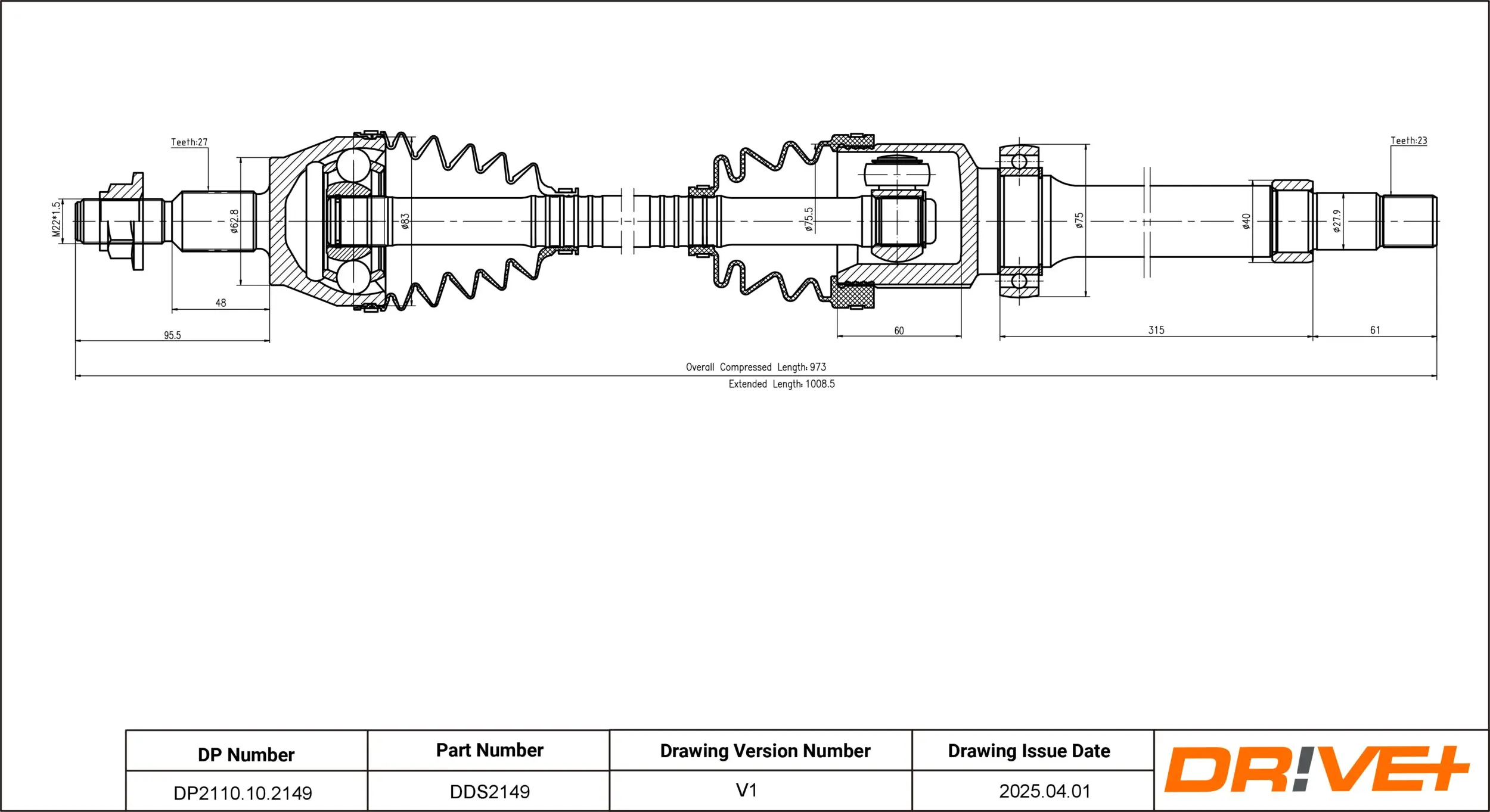 Antriebswelle Vorderachse rechts Dr!ve+ DP2110.10.2149