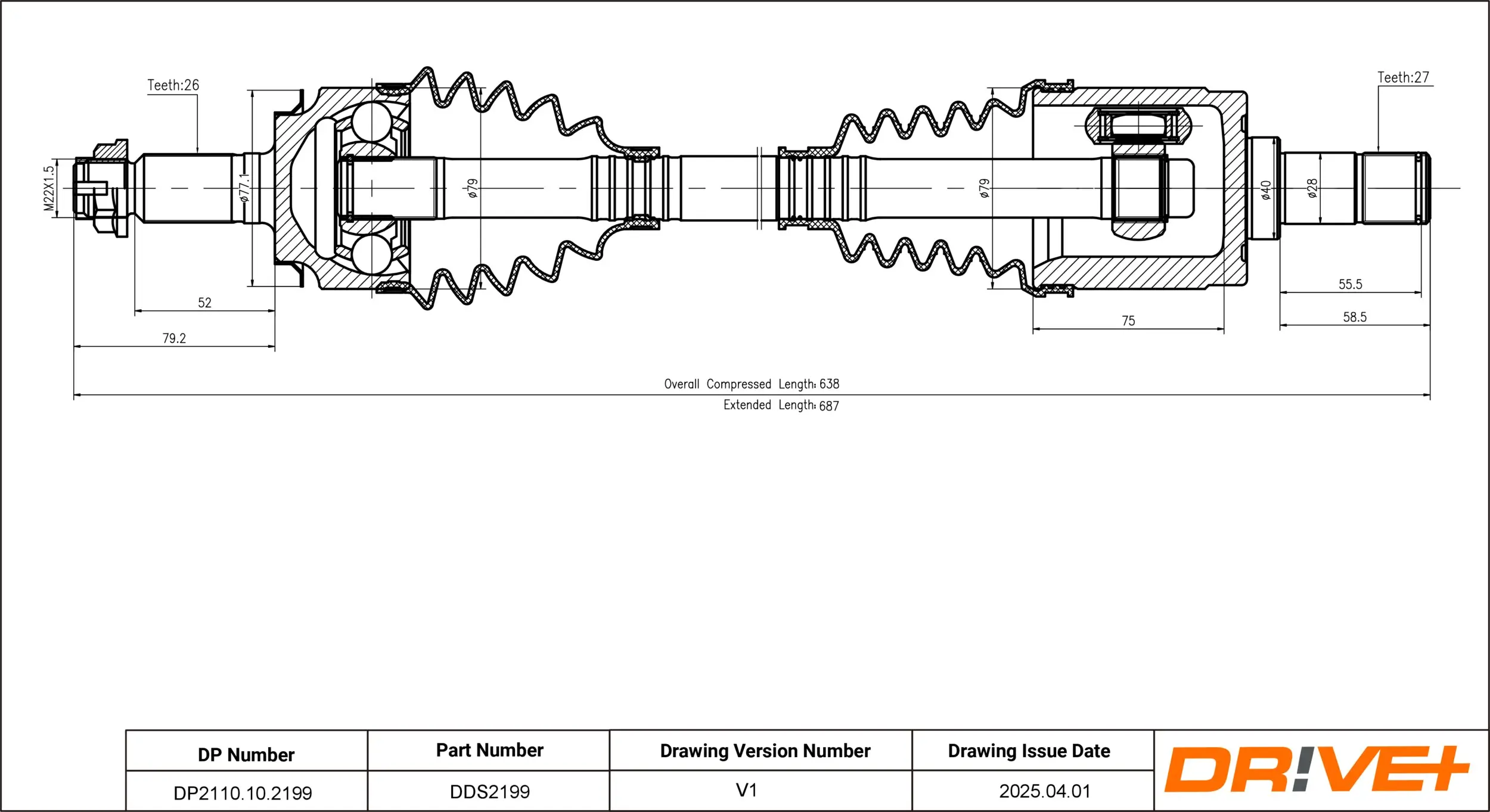 Antriebswelle Vorderachse links DR!VE+ DP2110.10.2199