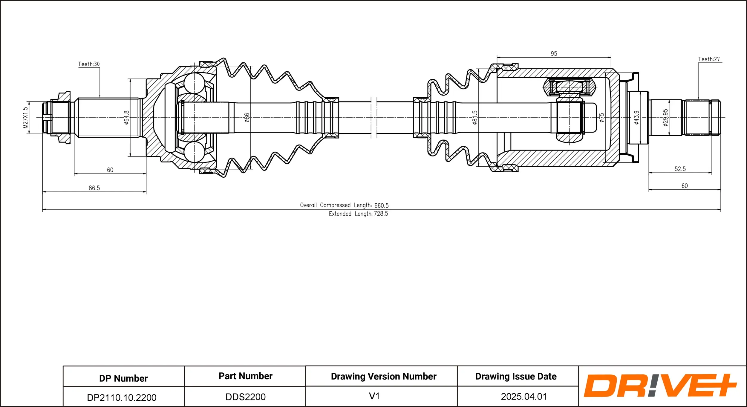 Antriebswelle Vorderachse links Dr!ve+ DP2110.10.2200
