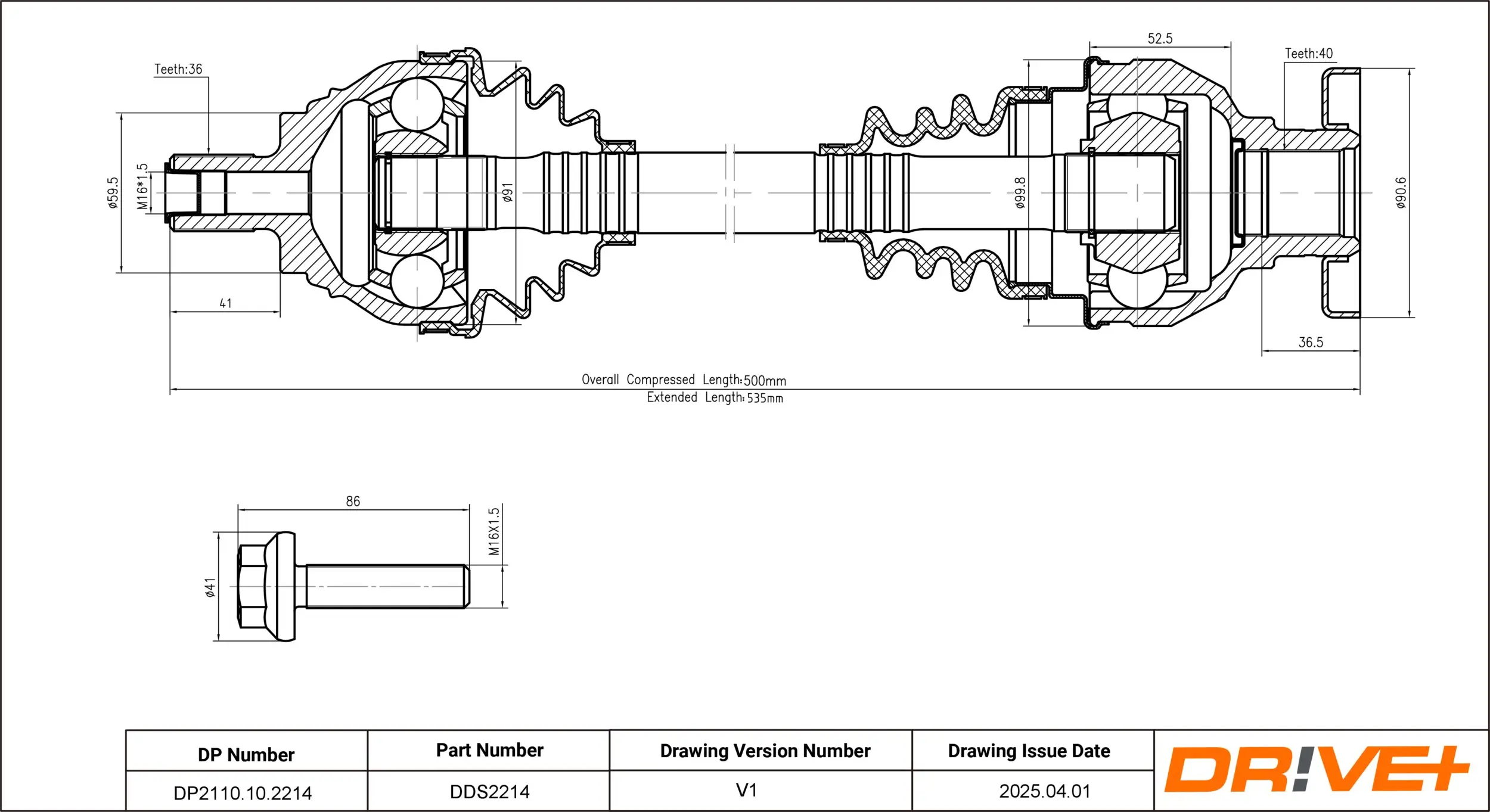 Antriebswelle Vorderachse links DR!VE+ DP2110.10.2214
