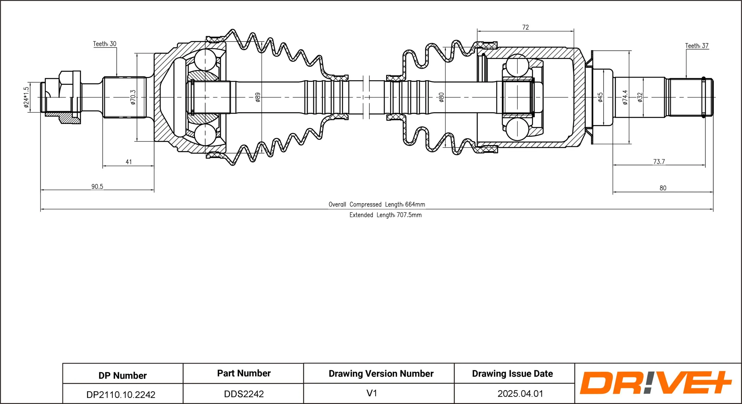 Antriebswelle Vorderachse links Dr!ve+ DP2110.10.2242