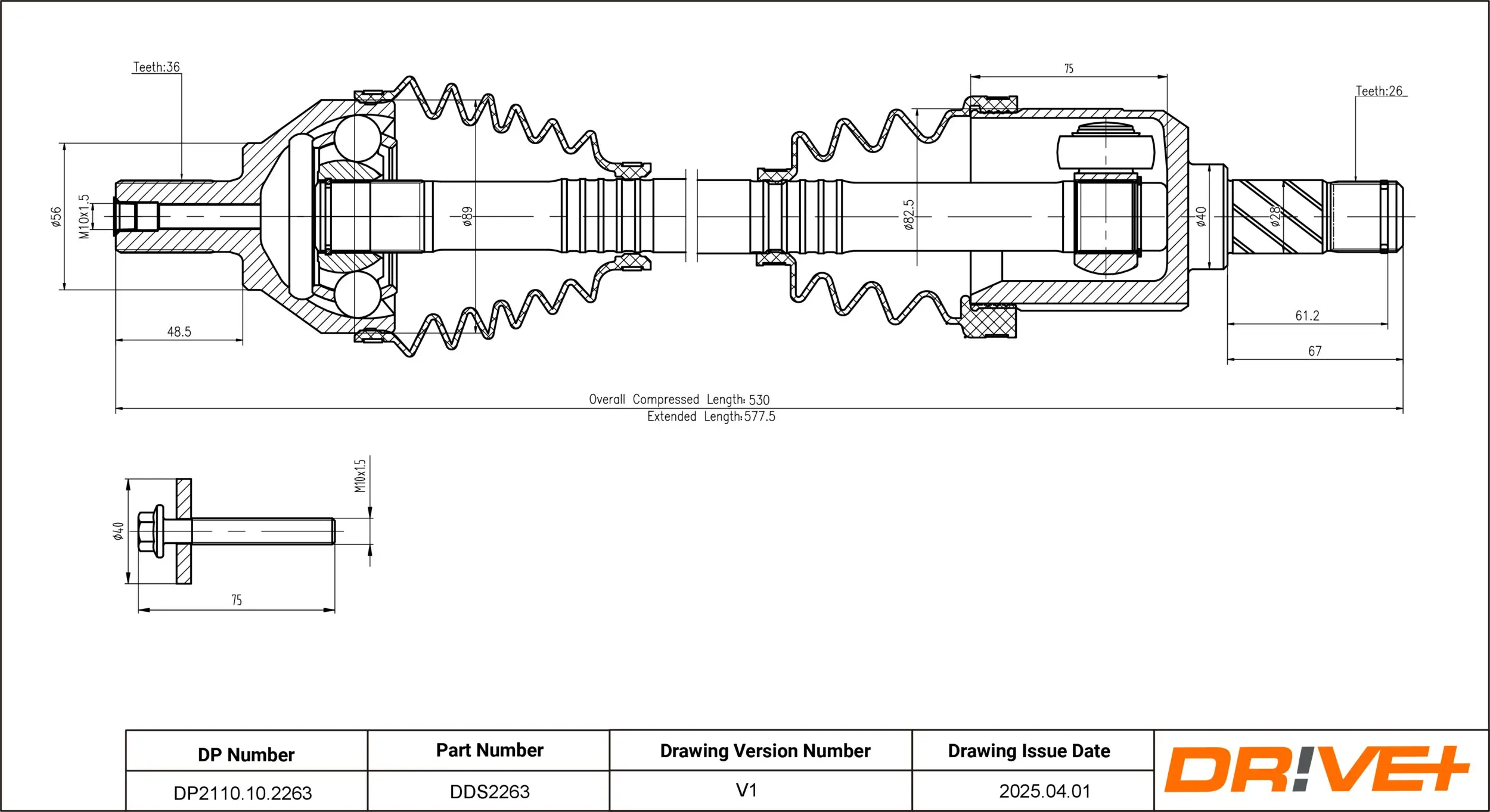 Antriebswelle Vorderachse links Dr!ve+ DP2110.10.2263