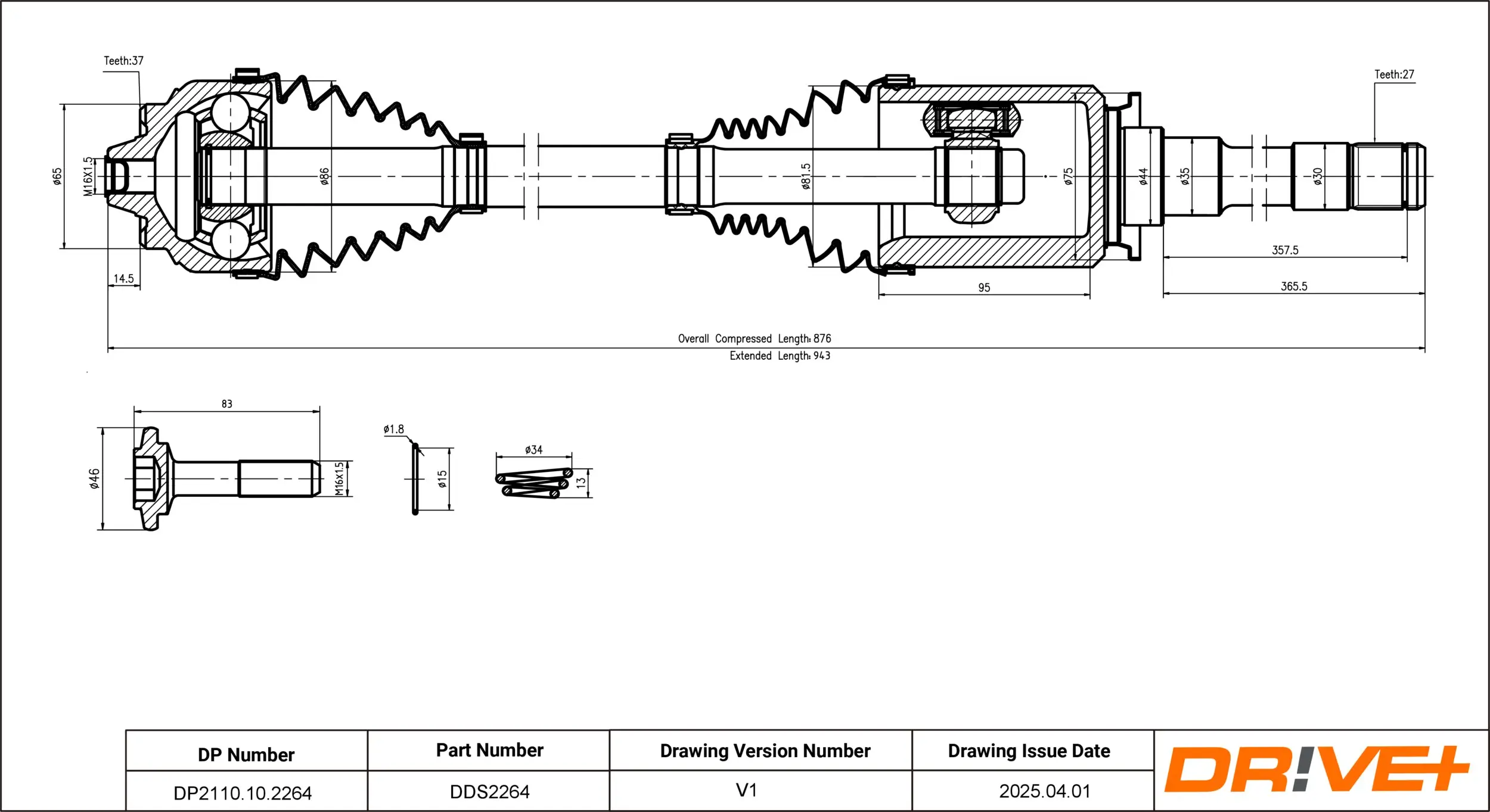 Antriebswelle Vorderachse rechts Dr!ve+ DP2110.10.2264