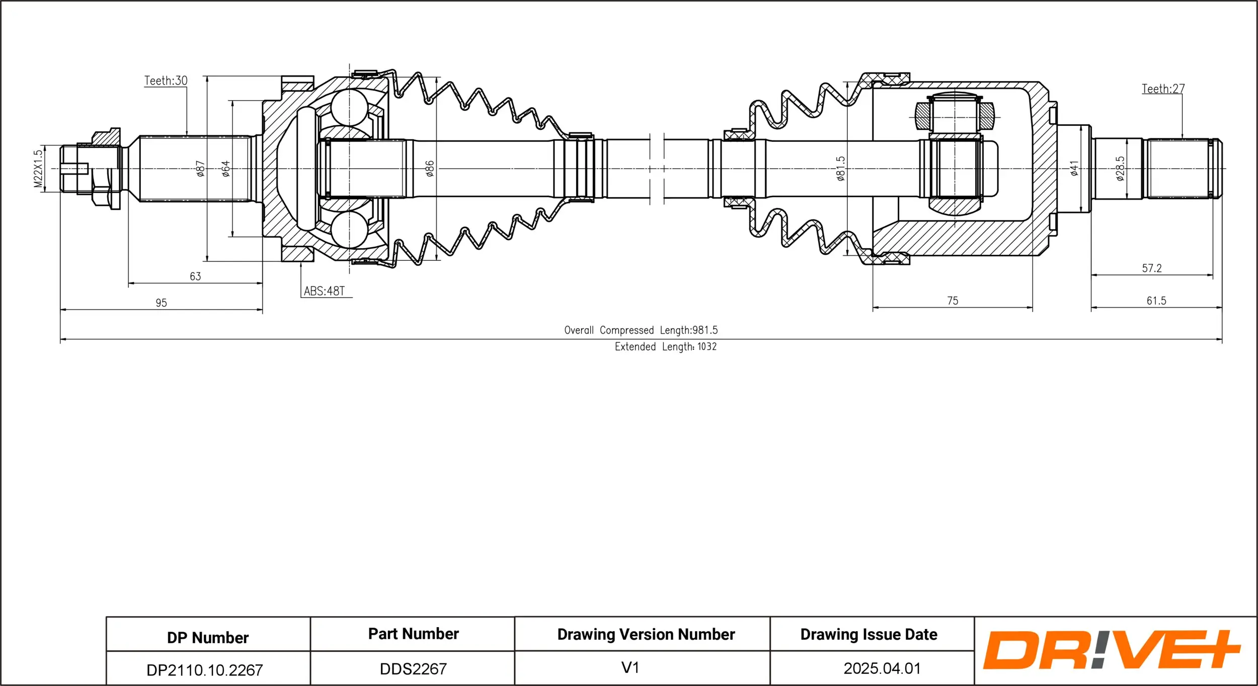 Antriebswelle Vorderachse rechts Dr!ve+ DP2110.10.2267